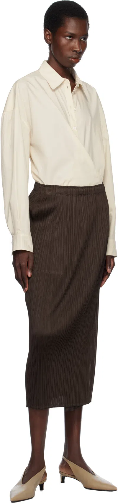 Issey Miyake Brown Monthly Colors March Midi Skirt In 45 Dark Brown