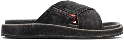 Diesel Man Sandals Charcoal Size 10 Textile Fibers In Black