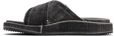 Diesel Man Sandals Charcoal Size 10 Textile Fibers In Black
