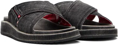 Diesel Man Sandals Charcoal Size 10 Textile Fibers In Black