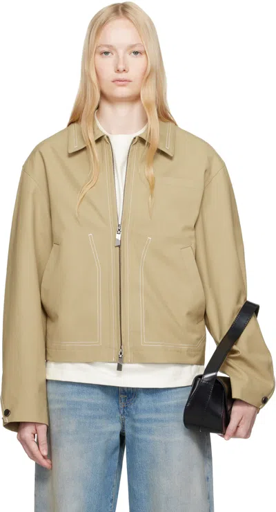 Ader Error Contrast-stitch Zip-up Jacket In Beige