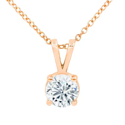 Diana M. 14kt Rg .75cts Lab Grown Diamond Solitaire Pendant, 3 Prong Setting, Rabbit Ear Bail, Def Color, Vs In Pink