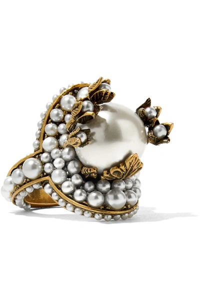 Gucci Pearl-effect Embellished Flower Ring In Not Applicable