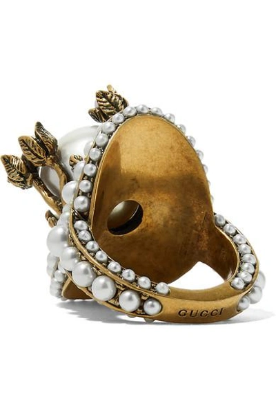 Shop Gucci Gold-tone Faux Pearl Ring