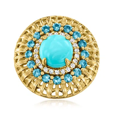 Ross-simons Turquoise And London Blue Topaz Ring With . Lab-grown Diamonds In 18kt Gold Over Sterling In Blue
