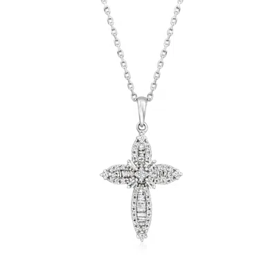 Ross-simons Diamond Cross Pendant Necklace In Sterling Silver In Multi
