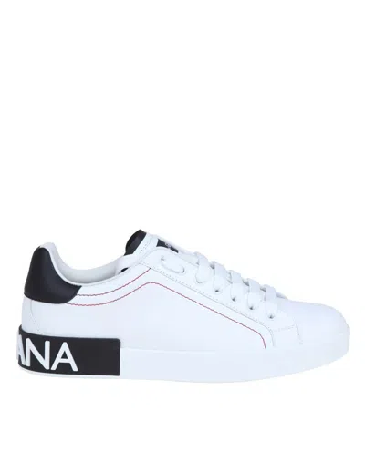 Dolce & Gabbana Portofino Leather Sneakers With Rubberized Logo Shoes In Multicolor