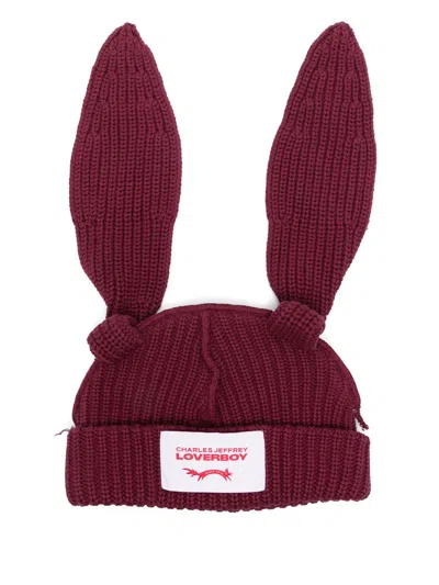 Charles Jeffrey Loverboy Burgundy Chunky Rabbit Beanie In Bordeaux Red