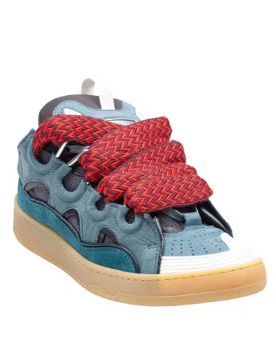 Lanvin Curb Sneakers In Suede And Fabric Color Blue And Red In Grey