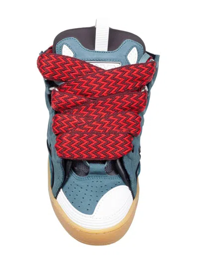 Lanvin Curb Sneakers In Suede And Fabric Color Blue And Red In Grey