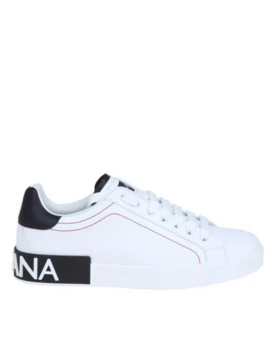 Dolce & Gabbana Portofino Leather Sneakers With Rubberized Logo Shoes In Multicolor