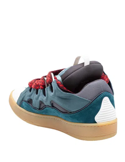 Lanvin Curb Sneakers In Suede And Fabric Color Blue And Red In Grey
