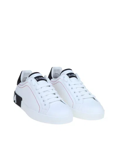 Dolce & Gabbana Portofino Leather Sneakers With Rubberized Logo Shoes In Multicolor