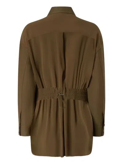 Pinko Linen Shirt Jacket With Four Patch Pockets In Brown