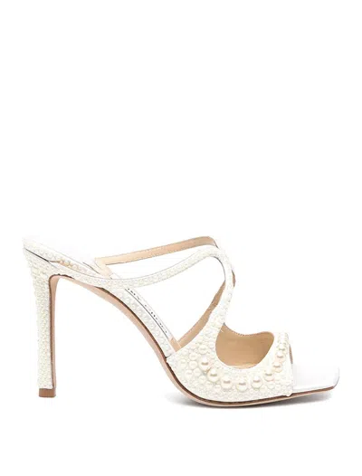 Jimmy Choo Beaded Square-headed High-heeled Sandals In White