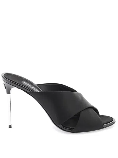 Dolce & Gabbana Satin Sandals With Back Monogram In Black