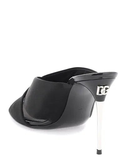 Dolce & Gabbana Satin Sandals With Back Monogram In Black