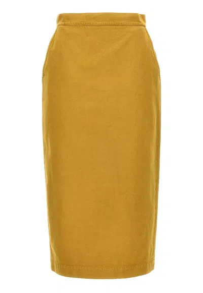 Max Mara Yellow Back Split Skirt In Yellow