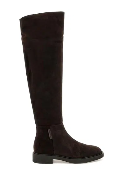 Gianvito Rossi Woman Knee Boots Dark Brown Size 11 Soft Leather In Black