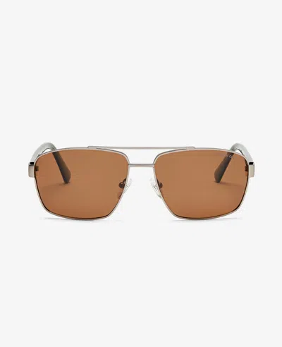 Kenneth Cole Square Metal Navigator Sunglasses In Nickeltin