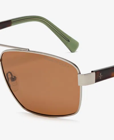 Kenneth Cole Square Metal Navigator Sunglasses In Nickeltin
