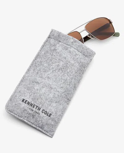 Kenneth Cole Square Metal Navigator Sunglasses In Nickeltin