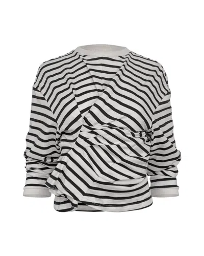 A.w.a.k.e. A. W.a. K.e. Mode Long Sleeve Knotted Jersey Top Stripe In White