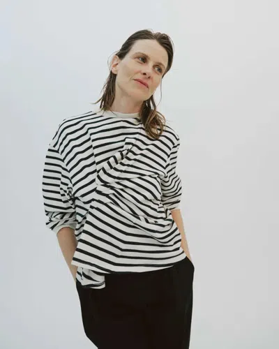 A.w.a.k.e. A. W.a. K.e. Mode Long Sleeve Knotted Jersey Top Stripe In White