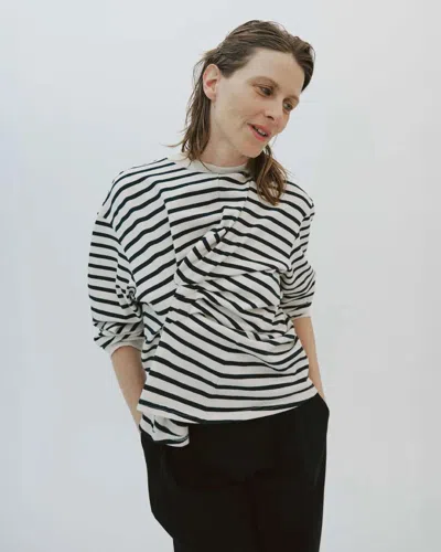A.w.a.k.e. A. W.a. K.e. Mode Long Sleeve Knotted Jersey Top Stripe In White