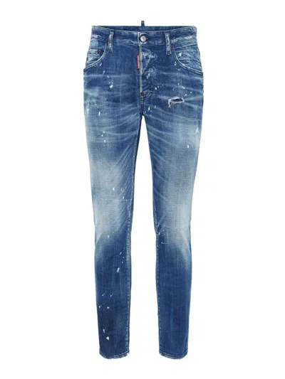 Dsquared2 Slim Fit Distressed Denim Jeans With Five-pocket Design In Blue