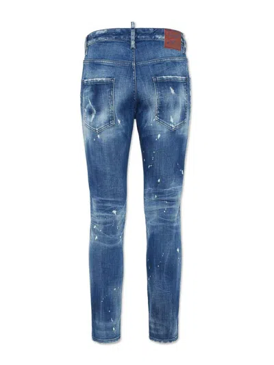 Dsquared2 Slim Fit Distressed Denim Jeans With Five-pocket Design In Blue