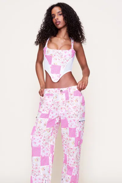 Danielle Guizio Ny Adrian Patchwork Pant In Pink Multi Plaid