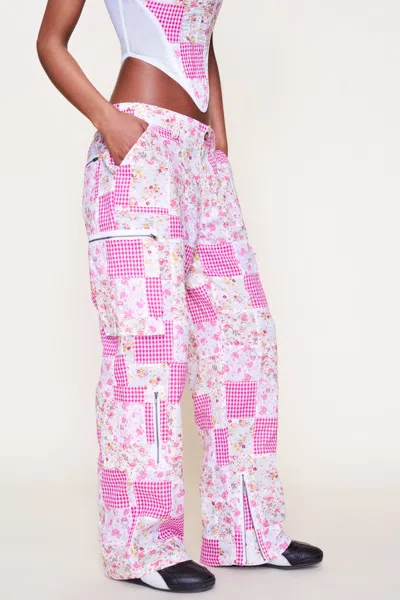 Danielle Guizio Ny Adrian Patchwork Pant In Pink Multi Plaid
