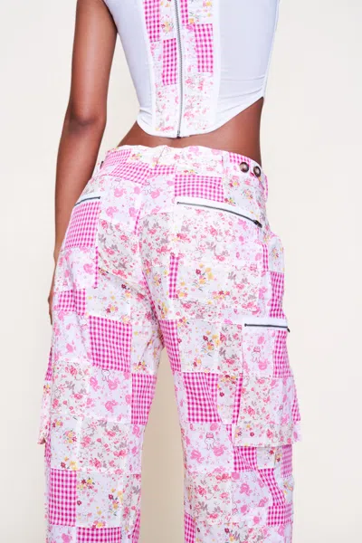 Danielle Guizio Ny Adrian Patchwork Pant In Pink Multi Plaid