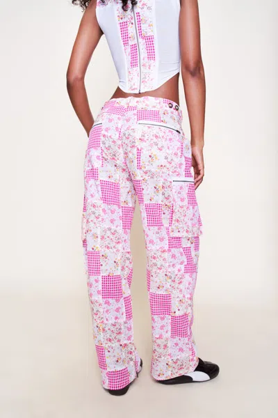 Danielle Guizio Ny Adrian Patchwork Pant In Pink Multi Plaid