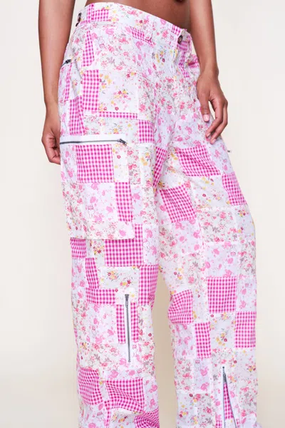 Danielle Guizio Ny Adrian Patchwork Pant In Pink Multi Plaid