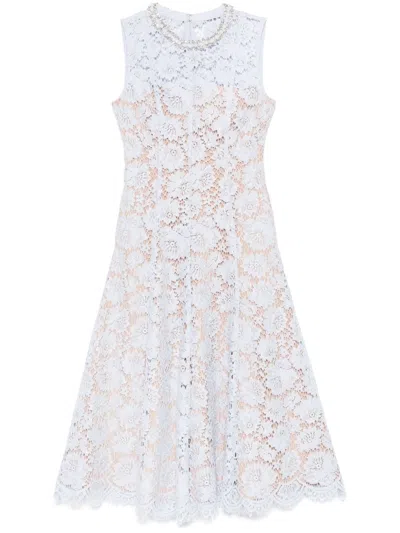 Self-portrait Blue Fine Lace Pearl Midi Dress In White