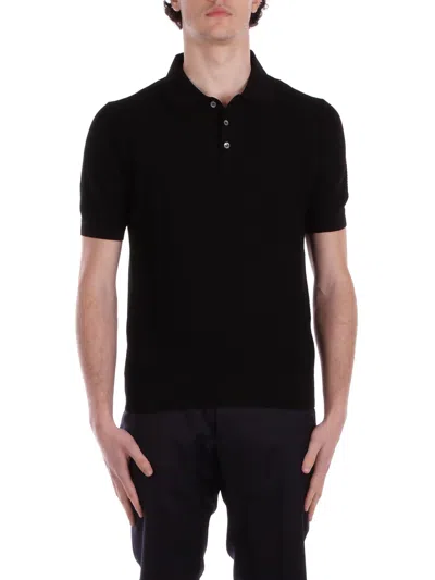 Tagliatore Knitted Cotton Polo Shirt In Nero Nero