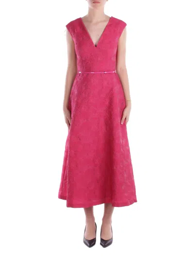 Max Mara A-line Midi Dress With Deep V-neckline In Pink