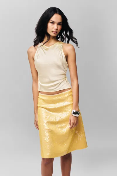 Danielle Guizio Ny Isabelle Sequin Midi Skirt In Honey Butter