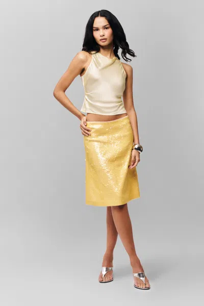 Danielle Guizio Ny Isabelle Sequin Midi Skirt In Honey Butter