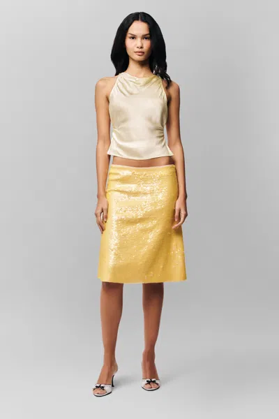 Danielle Guizio Ny Regine Cowl Neck Top In Honey Butter