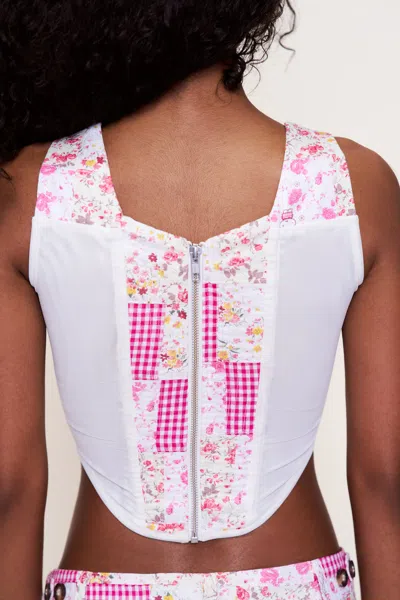 Danielle Guizio Ny Serene Patchwork Corset In Pink Multi