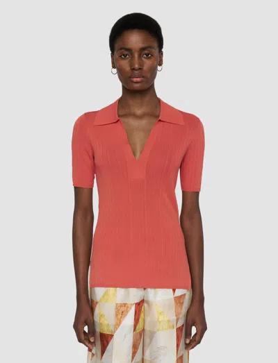 Joseph Womens Sundown Ribbed V-neck Knitted Polo Top Xs In Pink