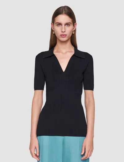 Joseph Womens Black Ribbed V-neck Knitted Polo Top In Black