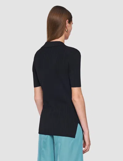 Joseph Womens Black Ribbed V-neck Knitted Polo Top In Black