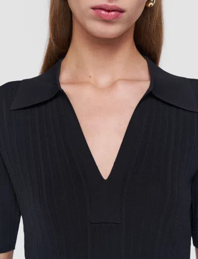 Joseph Womens Black Ribbed V-neck Knitted Polo Top In Black
