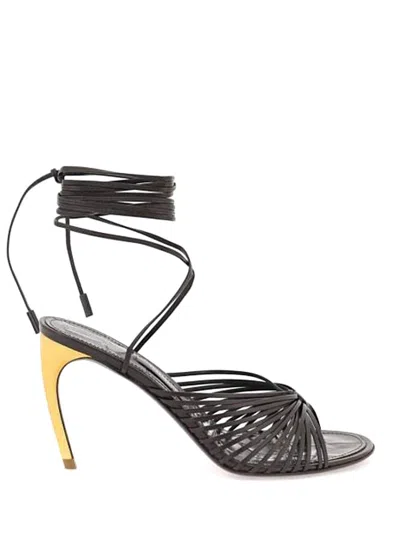 Ferragamo Dark Brown Leather Atena Sandals In Brown