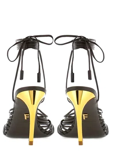 Ferragamo Dark Brown Leather Atena Sandals In Brown