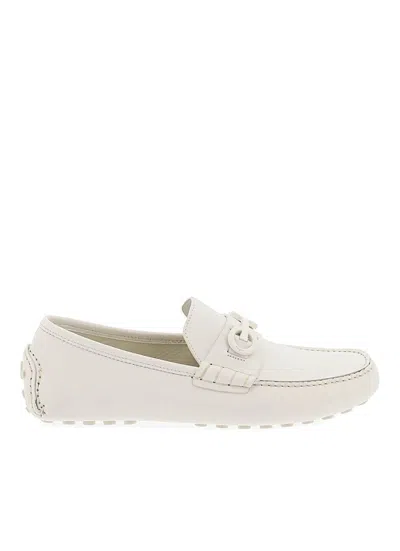 Ferragamo Gancini-buckle Leather Loafers In White